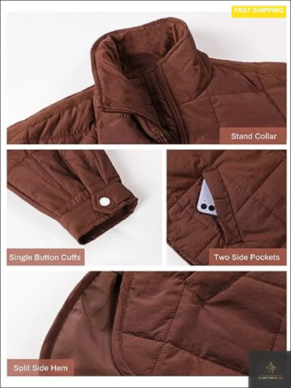 Womens Quilted Lightweight Puffer Jacket Zip Up Short Winter Coat
